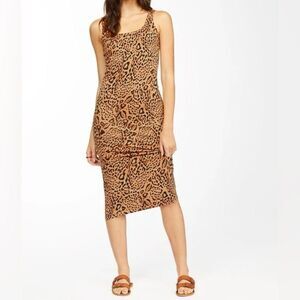 Billabong Midi Dress Leopard Print Bodycon Small Stretchy Feminine